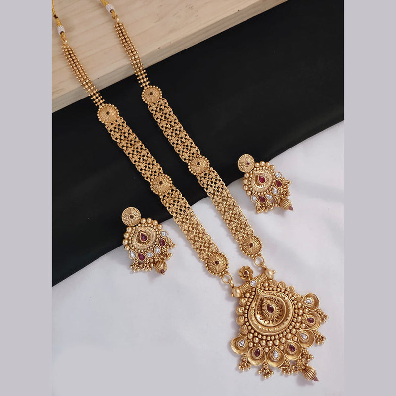 Lucentarts Jewellery Gold Plated Pota Stone Long Necklace Set