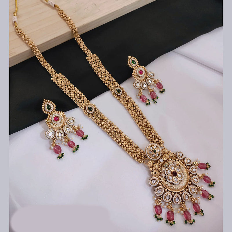 Lucentarts Jewellery Gold Plated Pota Stone And Meenakari Long Necklace Set