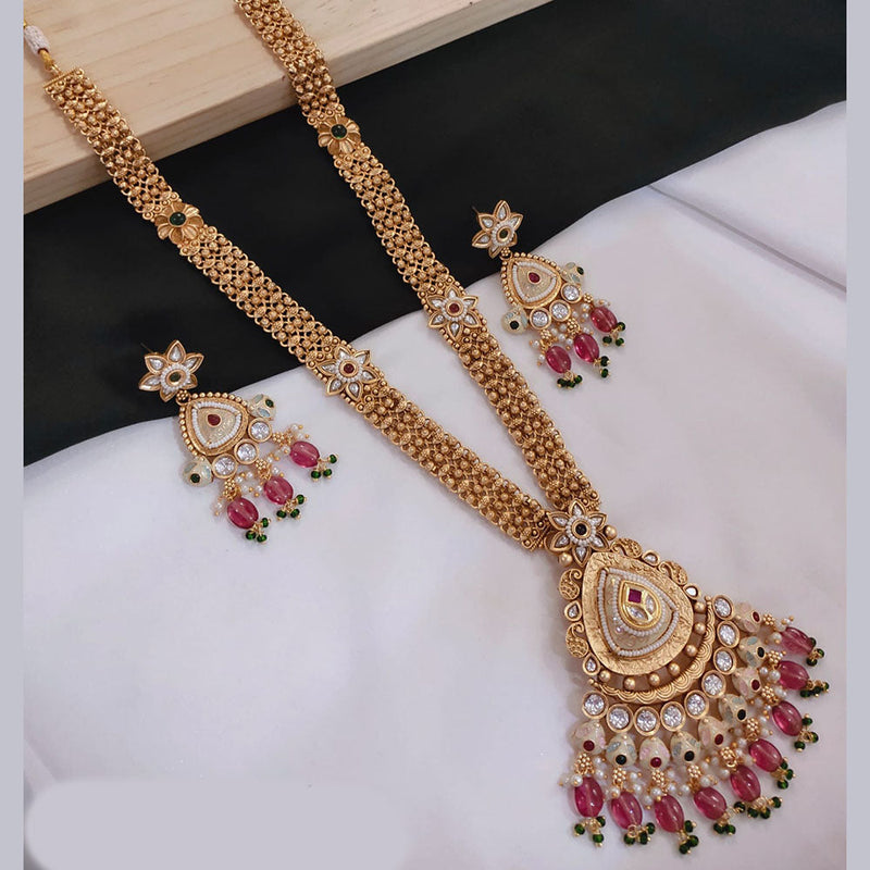 Lucentarts Jewellery Gold Plated Pota Stone And Meenakari Long Necklace Set