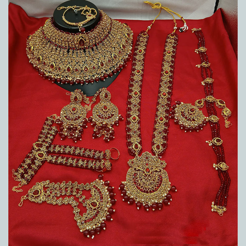 Lucentarts Jewellery Gold Plated Austrian Stone And Beads Bridal Set