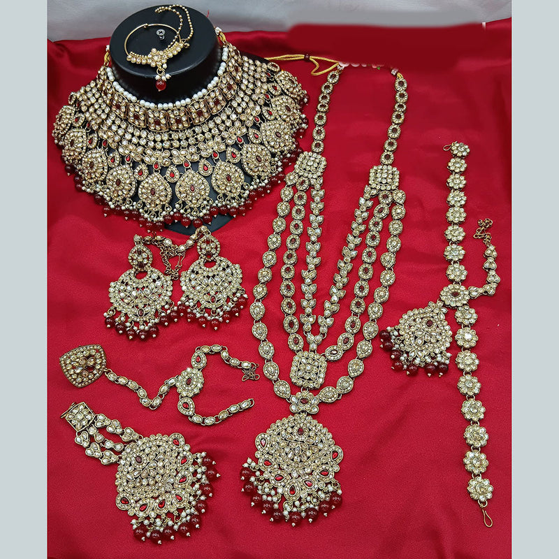 Lucentarts Jewellery Gold Plated Austrian Stone And Beads Bridal Set