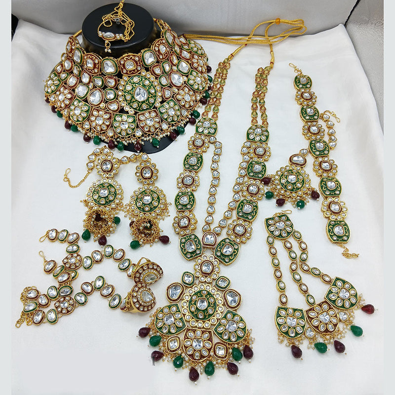 Lucentarts Jewellery Gold Plated Kundan Stone Beads And Meenakari Bridal Set