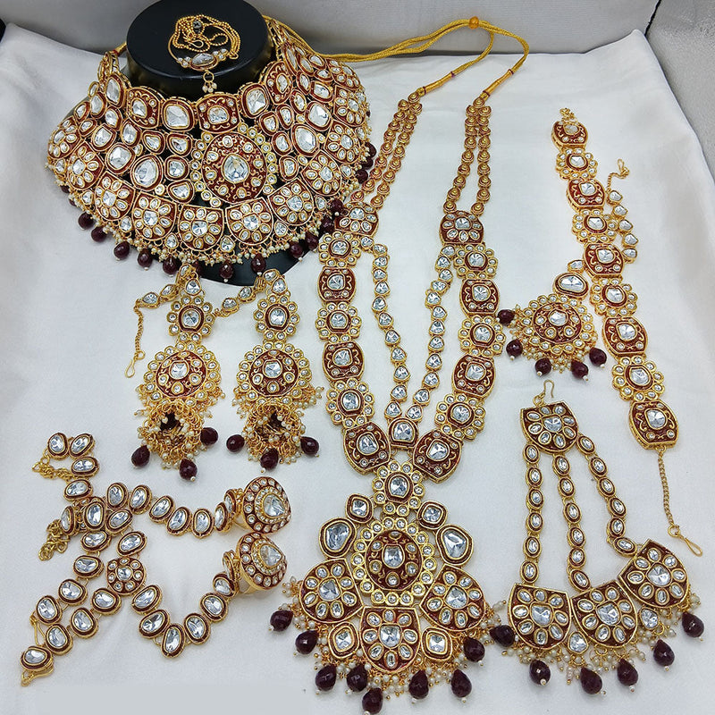 Lucentarts Jewellery Gold Plated Kundan Stone Beads And Meenakari Bridal Set