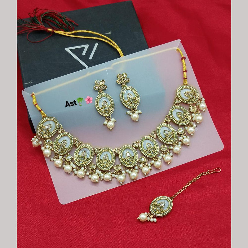 Lucentarts Jewellery Gold Plated Crystal Stone And Beads Necklace Set