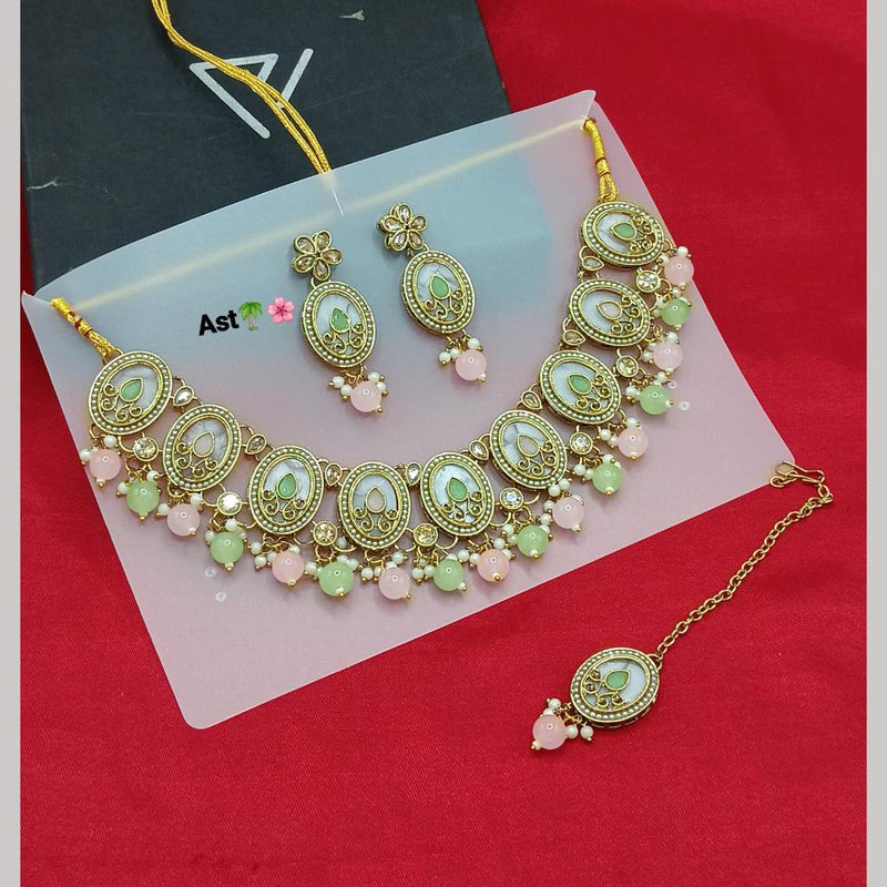 Lucentarts Jewellery Gold Plated Crystal Stone And Beads Necklace Set