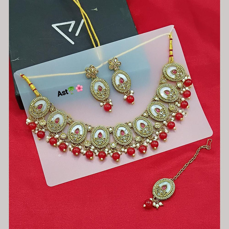 Lucentarts Jewellery Gold Plated Crystal Stone And Beads Necklace Set