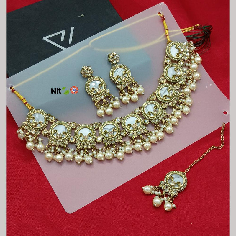 Lucentarts Jewellery Gold Plated Crystal Stone And Beads Necklace Set