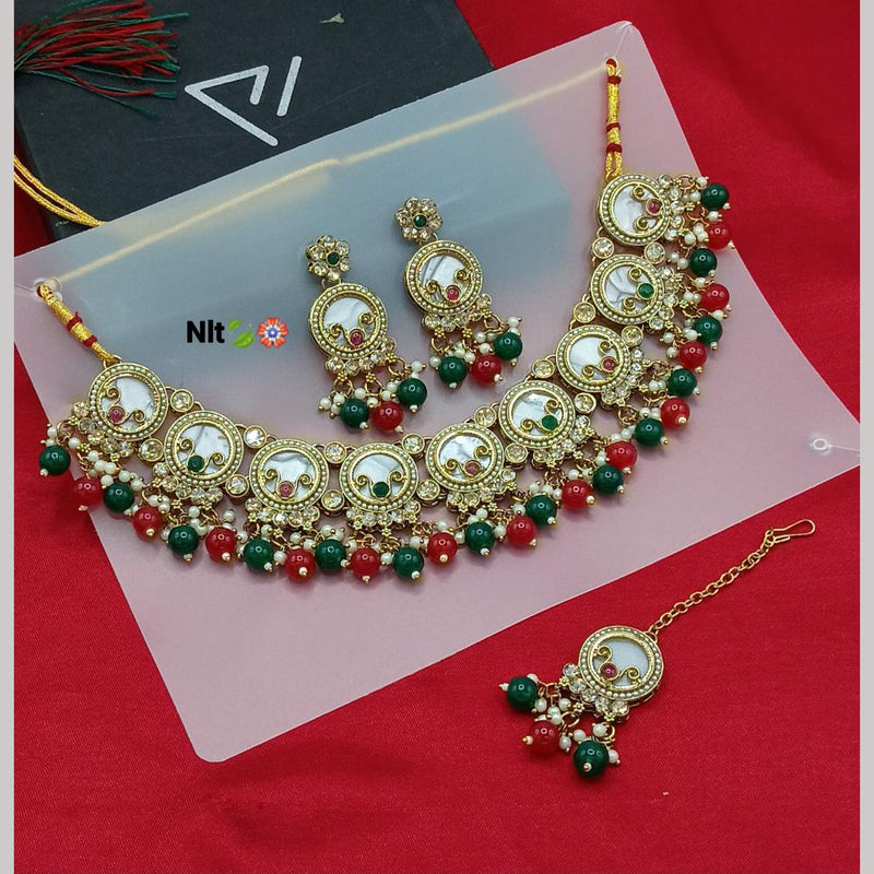 Lucentarts Jewellery Gold Plated Crystal Stone And Beads Necklace Set