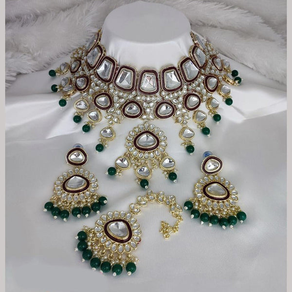 Lucentarts Jewellery Gold Plated Kundan Stone Pearls And  Meenakari Choker Necklace Set