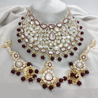 Lucentarts Jewellery Gold Plated Kundan Stone Pearls And Meenakari Choker Necklace Set