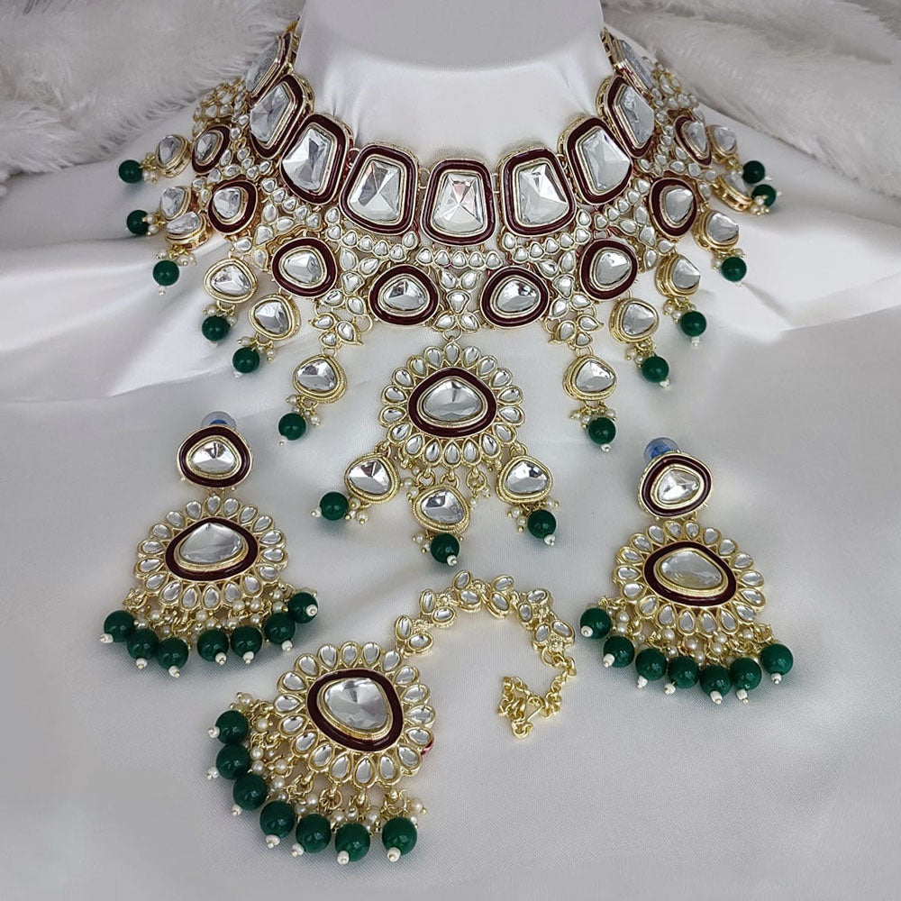 Lucentarts Jewellery Gold Plated Kundan Stone Pearls And Meenakari Choker Necklace Set