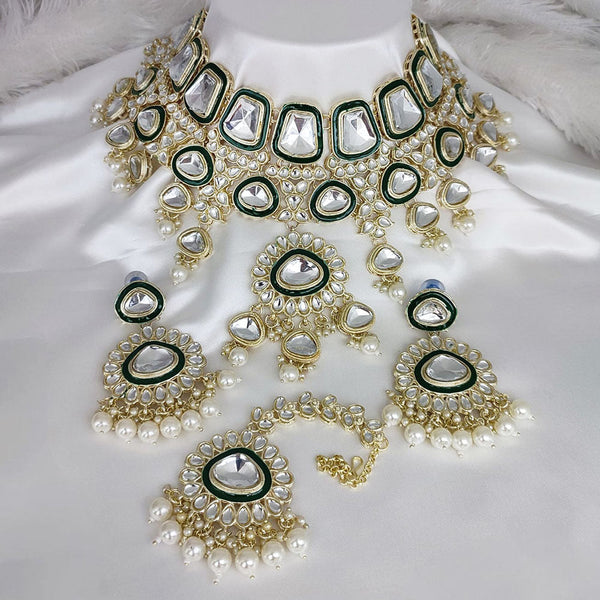 Lucentarts Jewellery Gold Plated Kundan Stone Pearls And Meenakari Choker Necklace Set