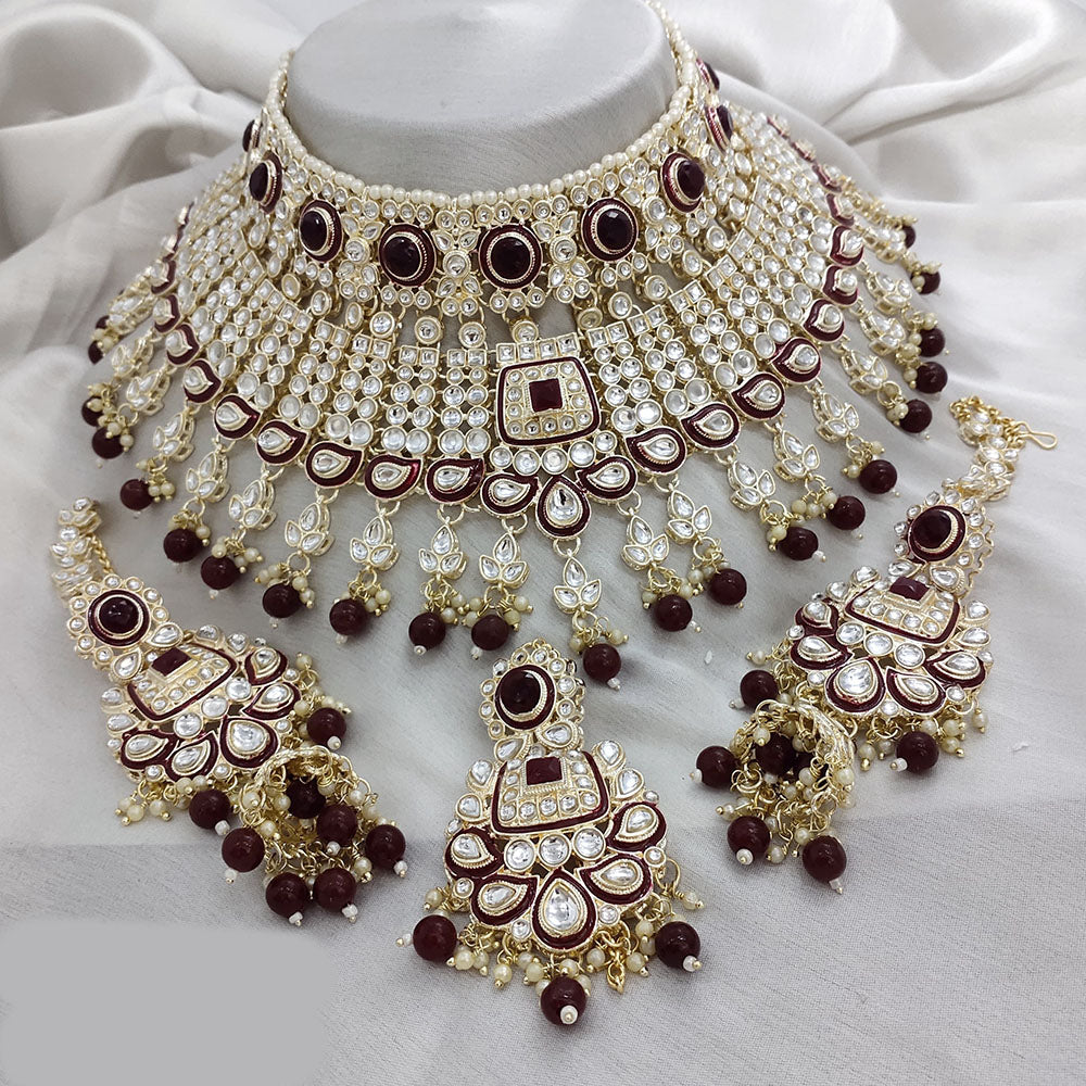 Lucentarts Jewellery Gold Plated Kundan Stone Pearls And Meenakari Choker Necklace Set