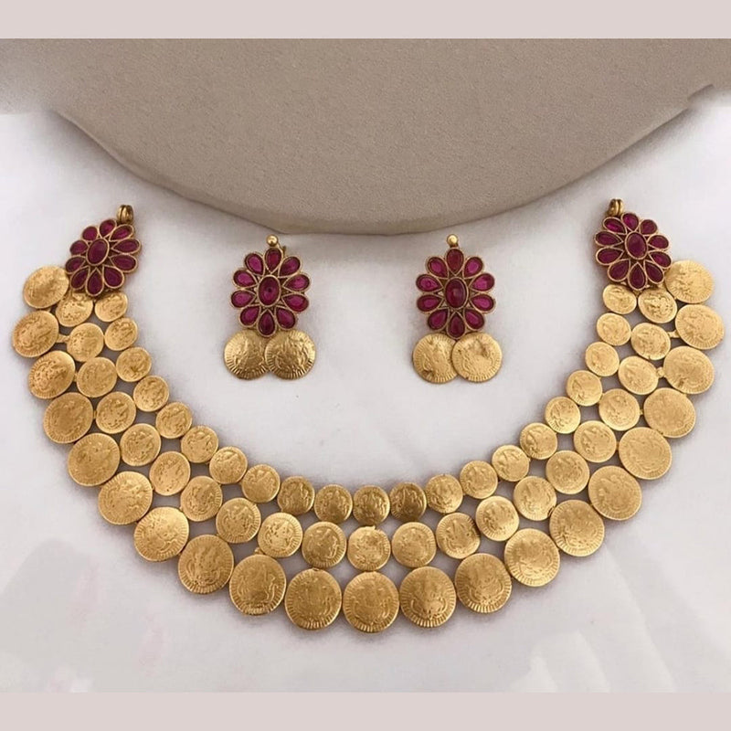 Lucentarts Jewellery Gold Plated Pota Stone And Temple Necklace Set