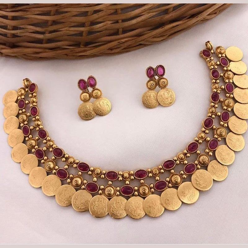 Lucentarts Jewellery Gold Plated Pota Stone And Temple Necklace Set