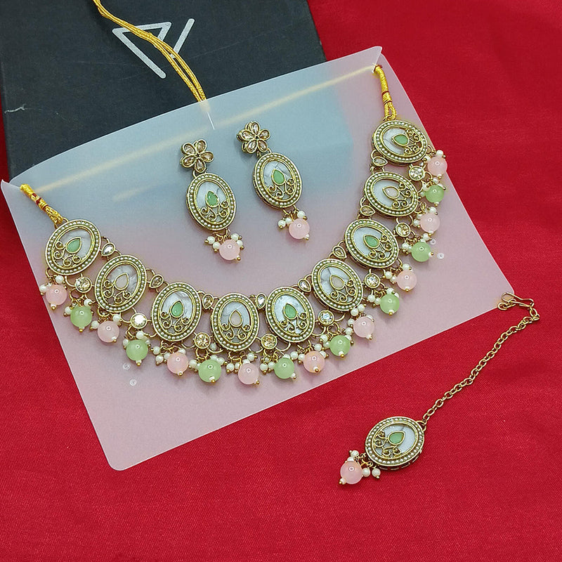 Lucentarts Jewellery Gold Plated Crystal Stone And Beads Necklace Set