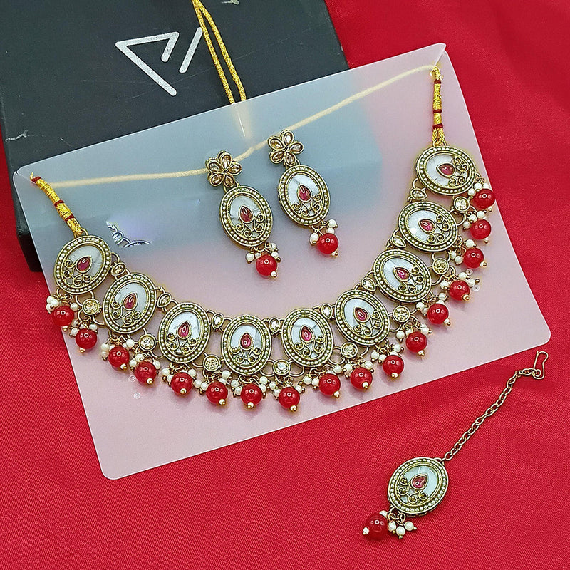 Lucentarts Jewellery Gold Plated Crystal Stone And Beads Necklace Set