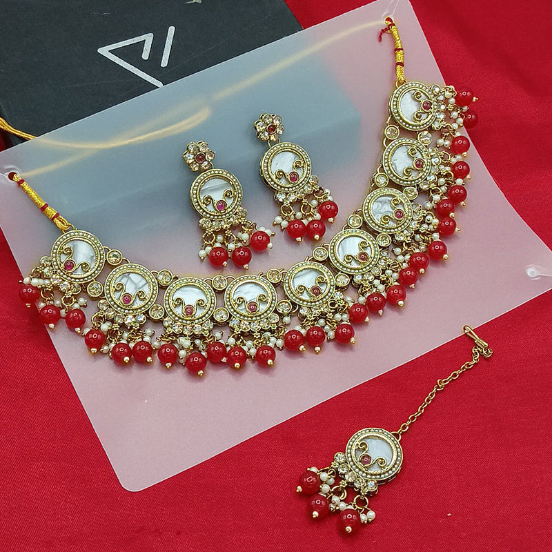 Lucentarts Jewellery Gold Plated Crystal Stone And Beads Necklace Set