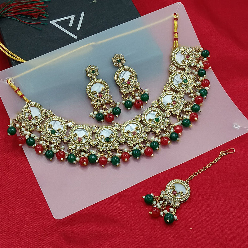 Lucentarts Jewellery Gold Plated Crystal Stone And Beads Necklace Set