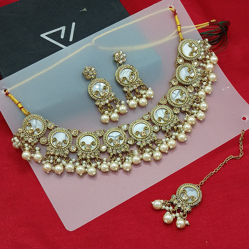 Lucentarts Jewellery Gold Plated Crystal Stone And Beads Necklace Set