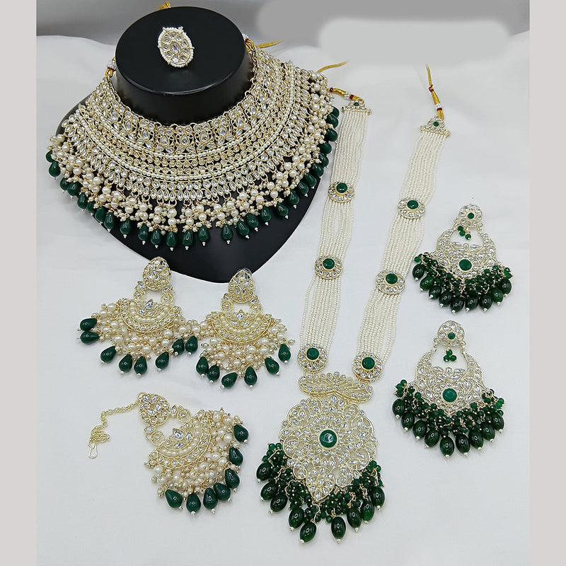 Lucentarts Jewellery Gold Plated Kundan Stone And Beads Double Necklace Set