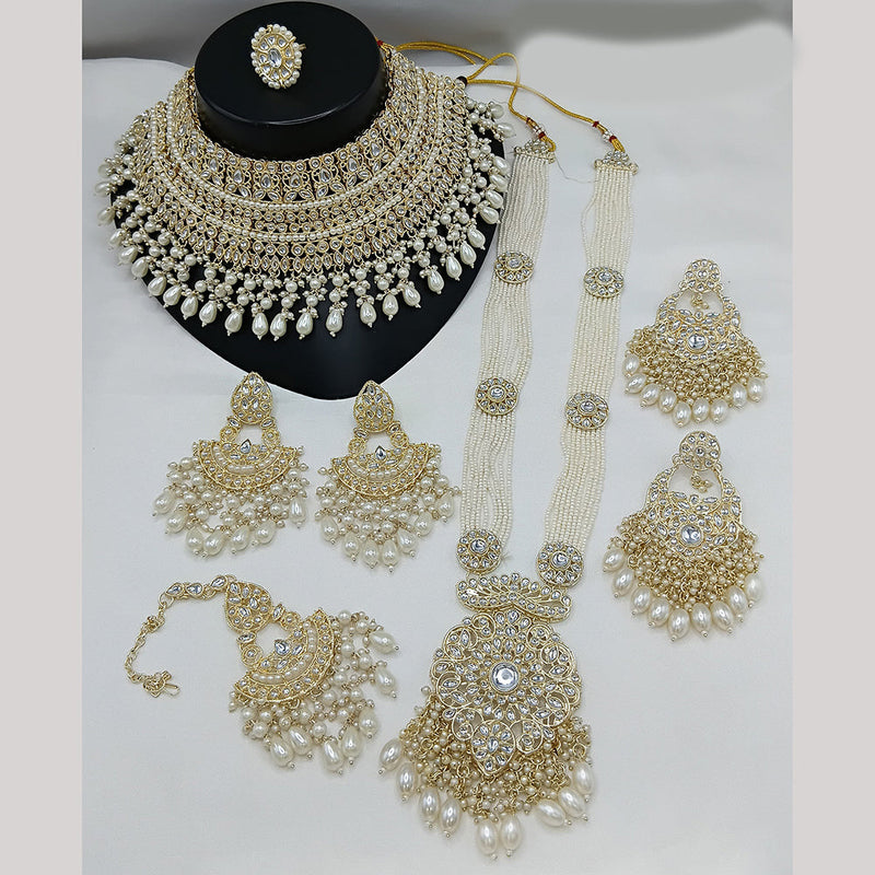 Lucentarts Jewellery Gold Plated Kundan Stone And Beads Double Necklace Set