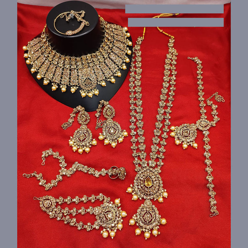 Lucentarts Jewellery Gold Plated Austrian Stone And Beads Bridal Set