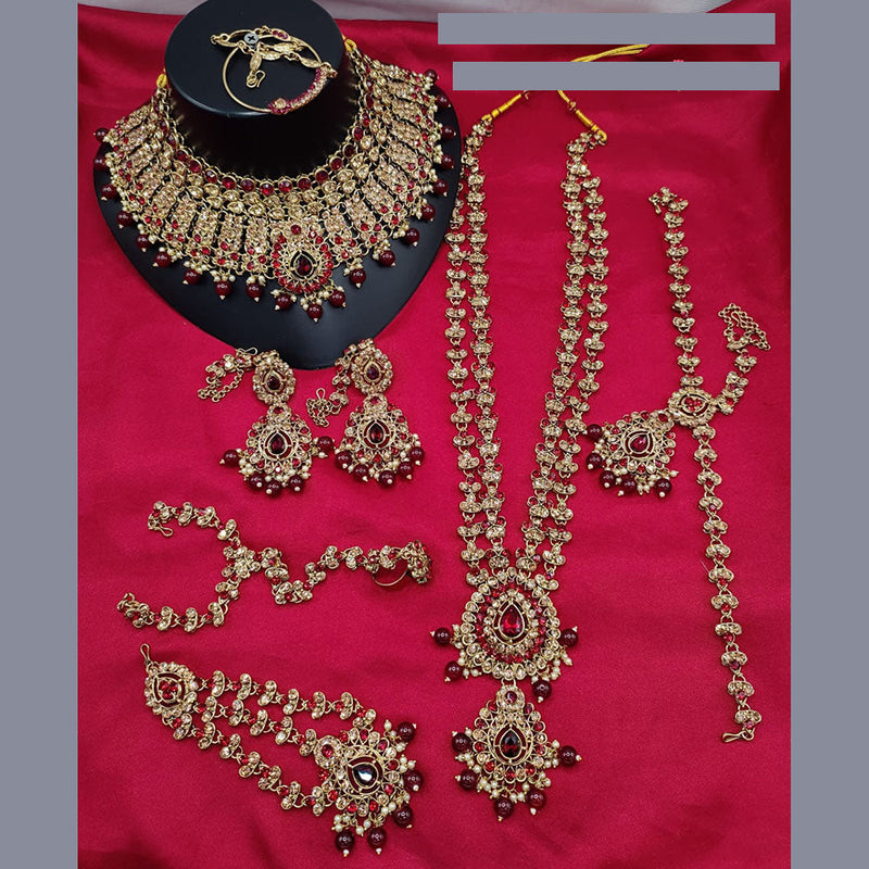 Lucentarts Jewellery Gold Plated Austrian Stone And Beads Bridal Set