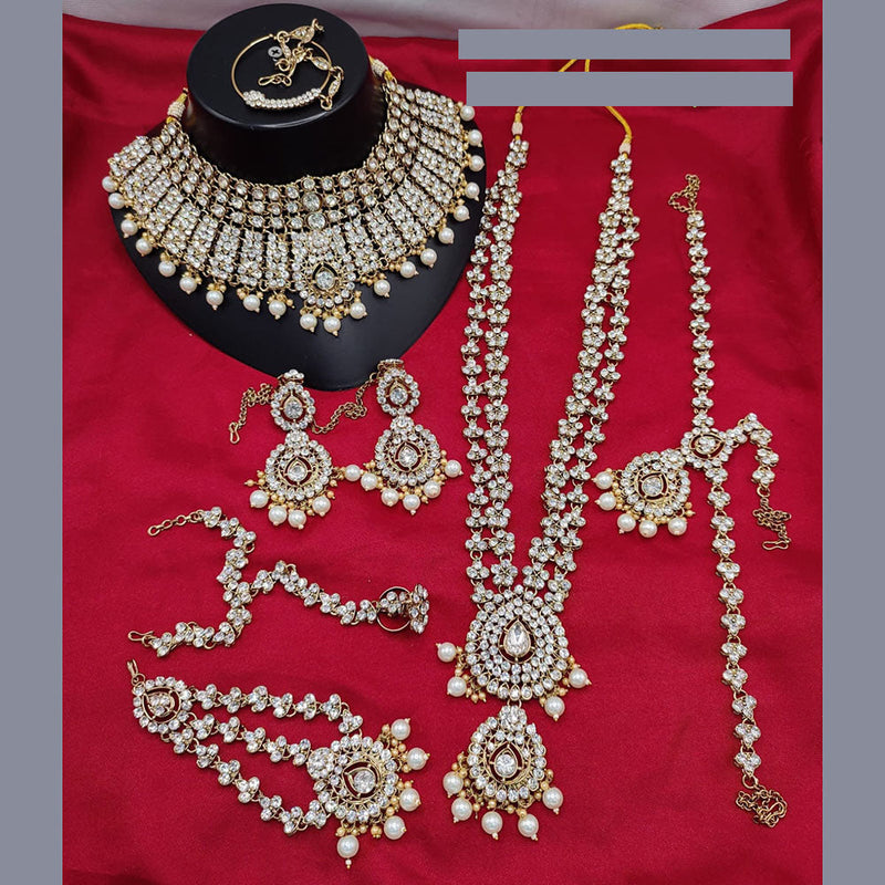 Lucentarts Jewellery Gold Plated Austrian Stone And Beads Bridal Set