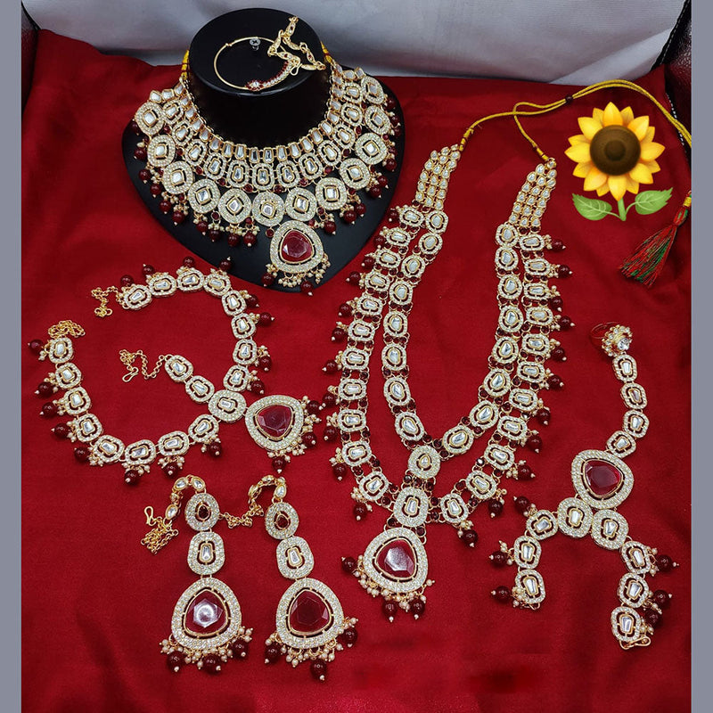 Lucentarts Jewellery Gold Plated Austrian Stone And Beads Bridal Set