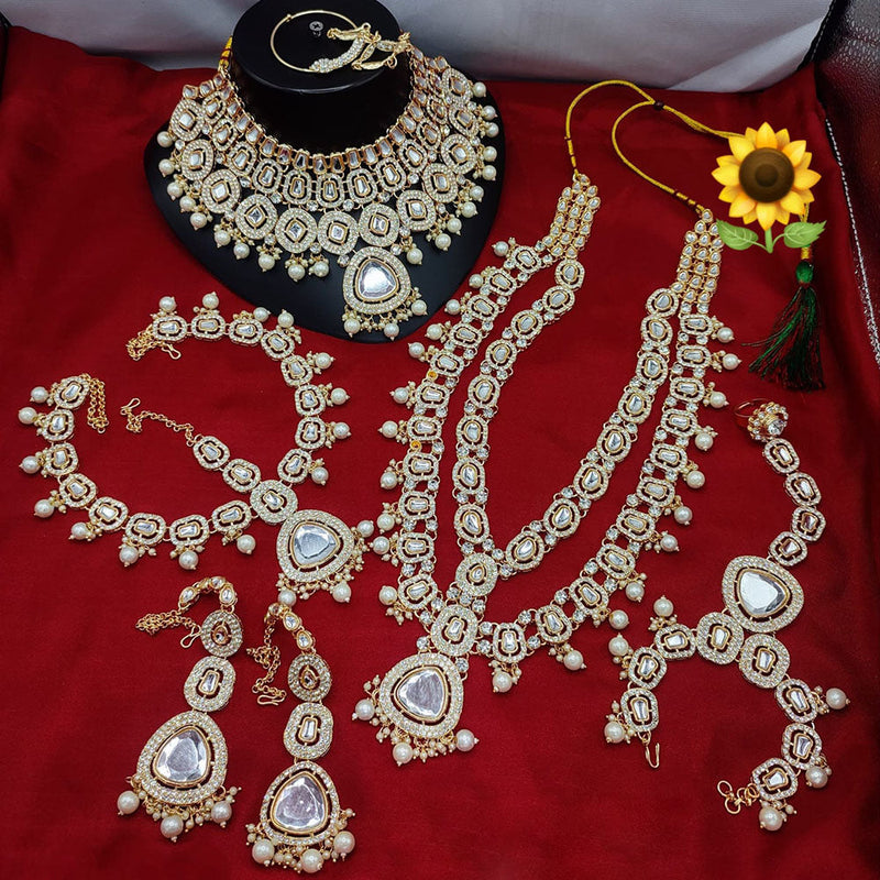 Lucentarts Jewellery Gold Plated Austrian Stone And Beads Bridal Set