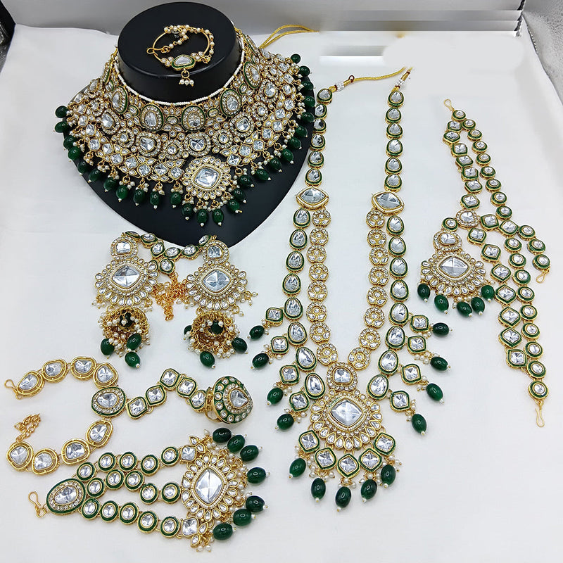 Lucentarts Jewellery Gold Plated Kundan Stone Beads And Meenakari Bridal Set