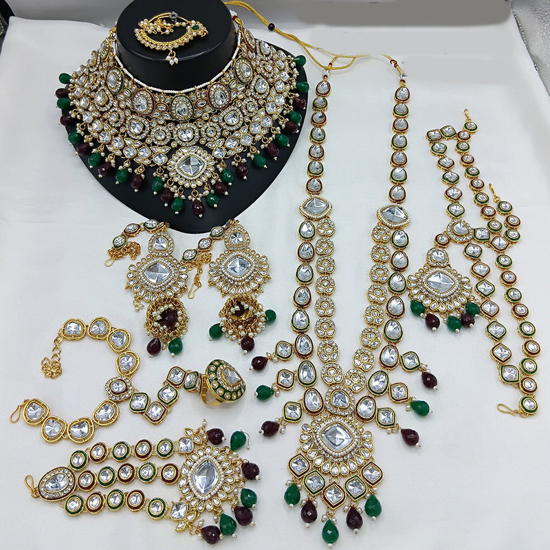 Lucentarts Jewellery Gold Plated Kundan Stone Beads And Meenakari Bridal Set