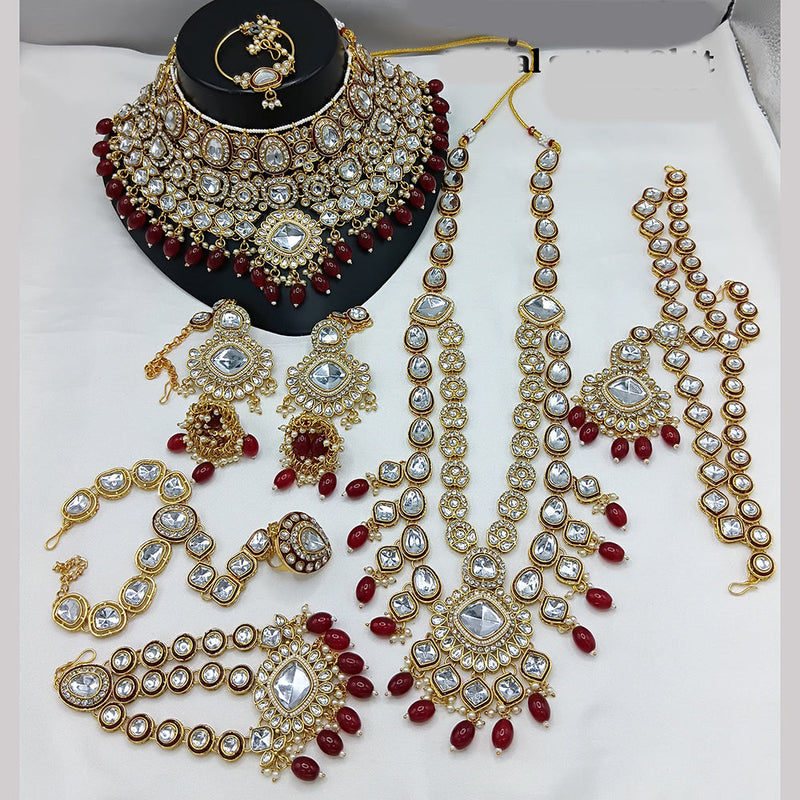 Lucentarts Jewellery Gold Plated Kundan Stone Beads And Meenakari Bridal Set