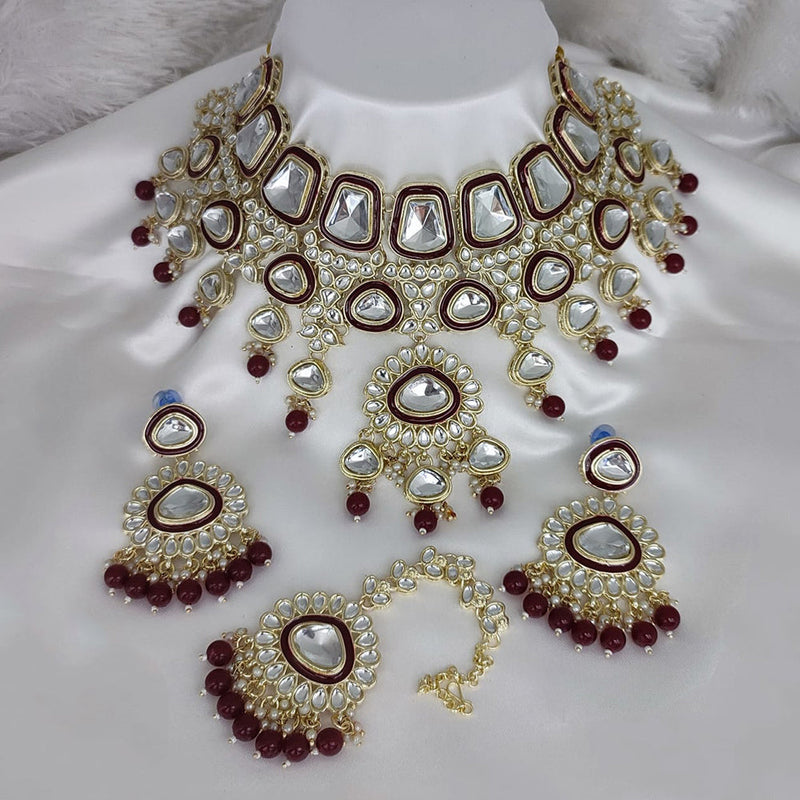 Lucentarts Jewellery Gold Plated Kundan Stone And Meenakari Choker Necklace Set