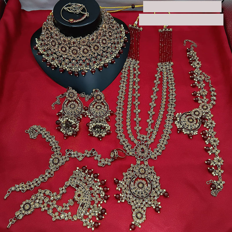 Lucentarts Jewellery Gold Plated Austrian Stone And Beads Bridal Set