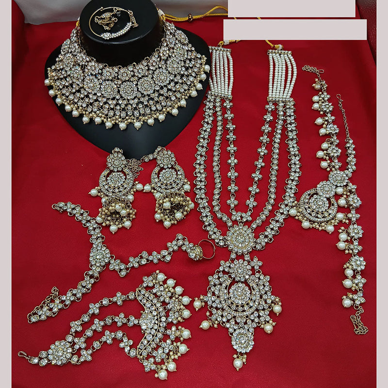 Lucentarts Jewellery Gold Plated Austrian Stone And Beads Bridal Set