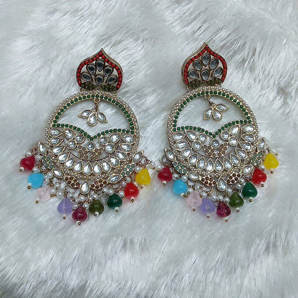 Lucentarts Jewellery Gold Plated Kundan Stone And Beads Dangler Earrings