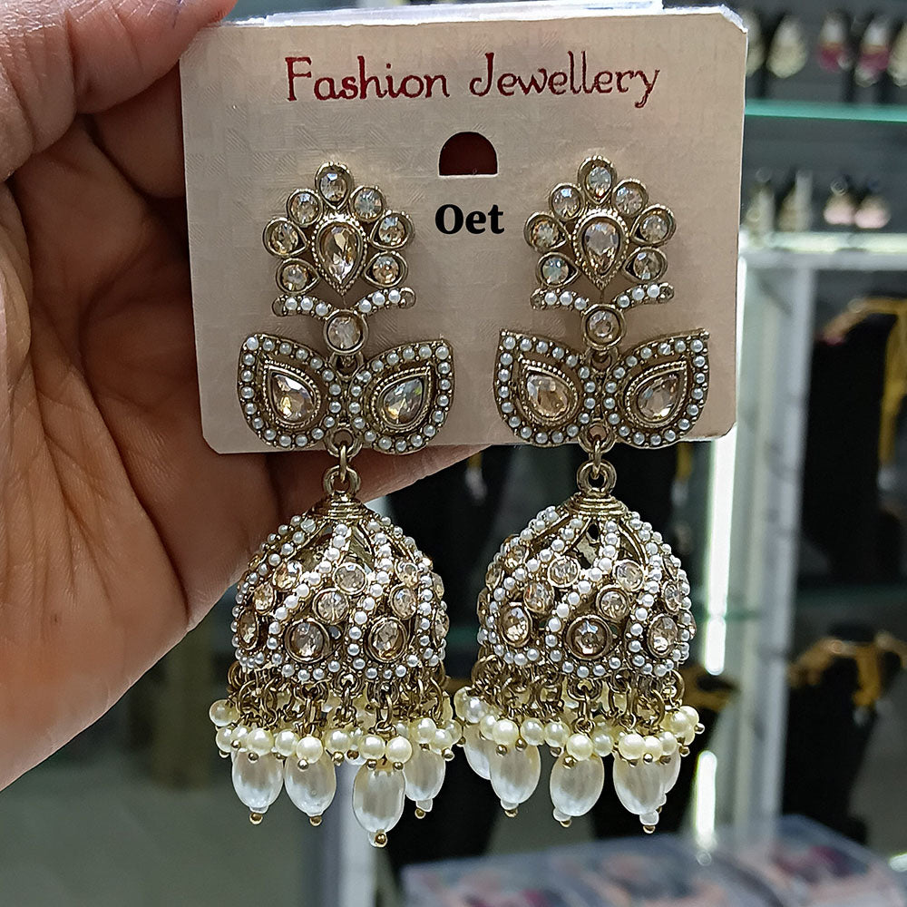 Lucentarts Jewellery Gold Plated Crystal Stone Pearls And  Beads Jhumki Earrings