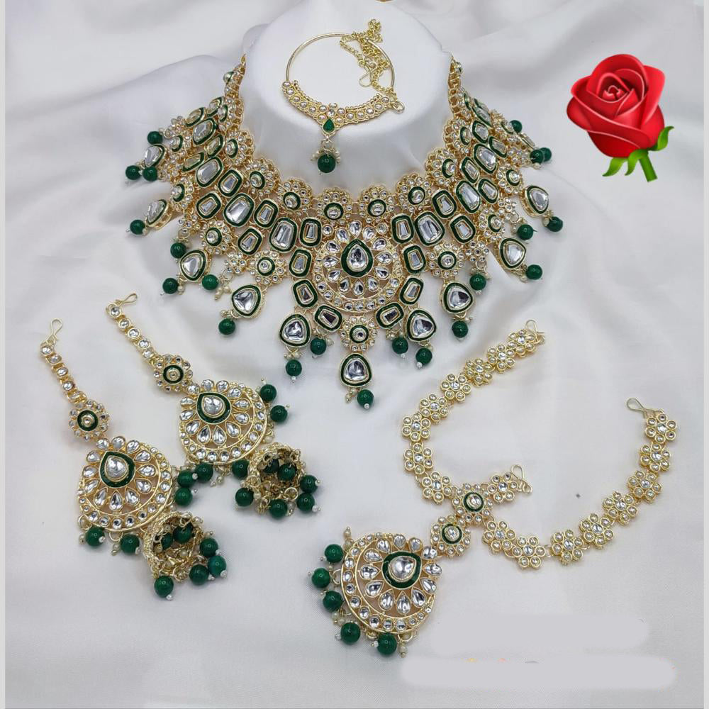 Lucentarts Jewellery Gold Plated Kundan Stone And Meenakari Semi Bridal Necklace Set