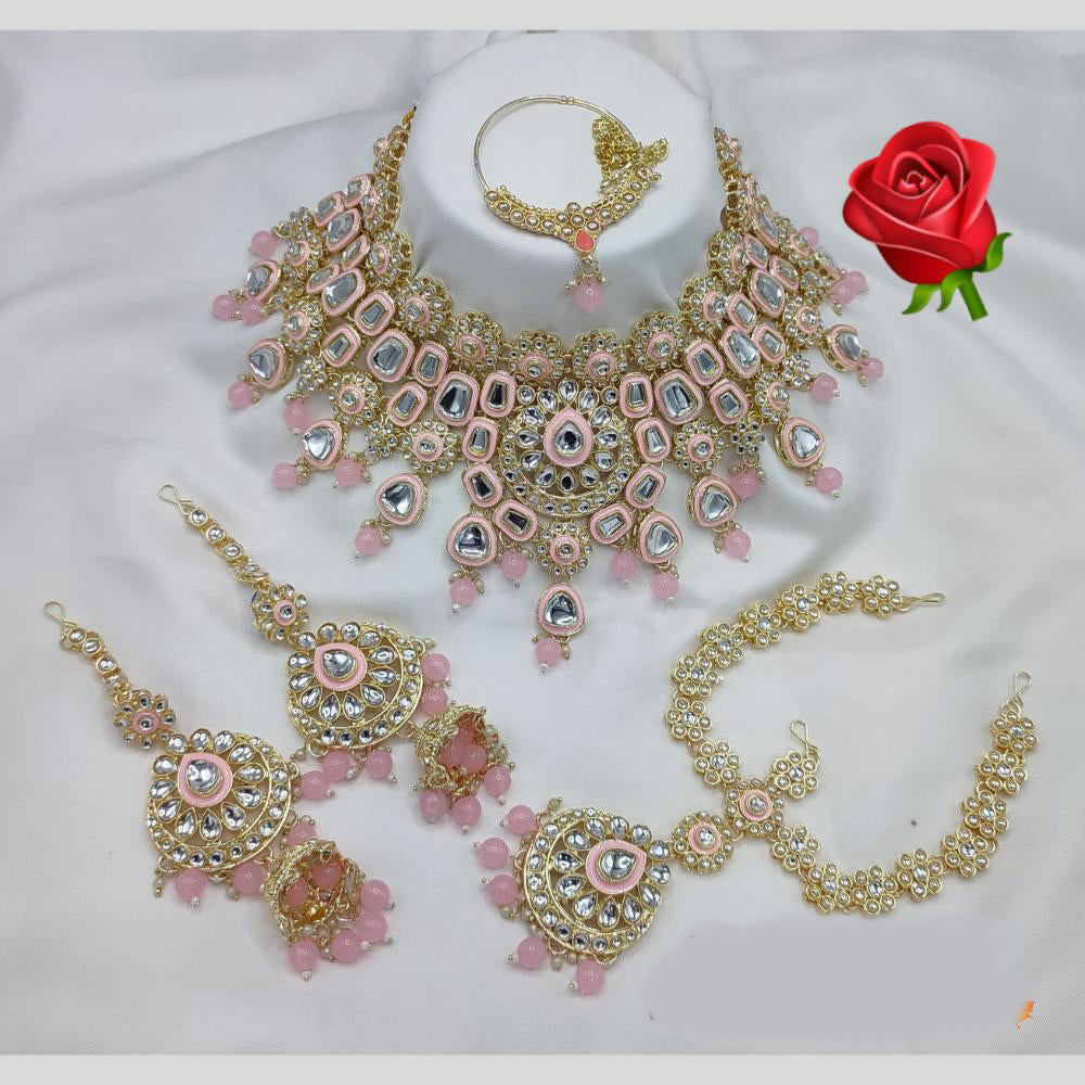 Lucentarts Jewellery Gold Plated Kundan Stone And Meenakari Semi Bridal Necklace Set