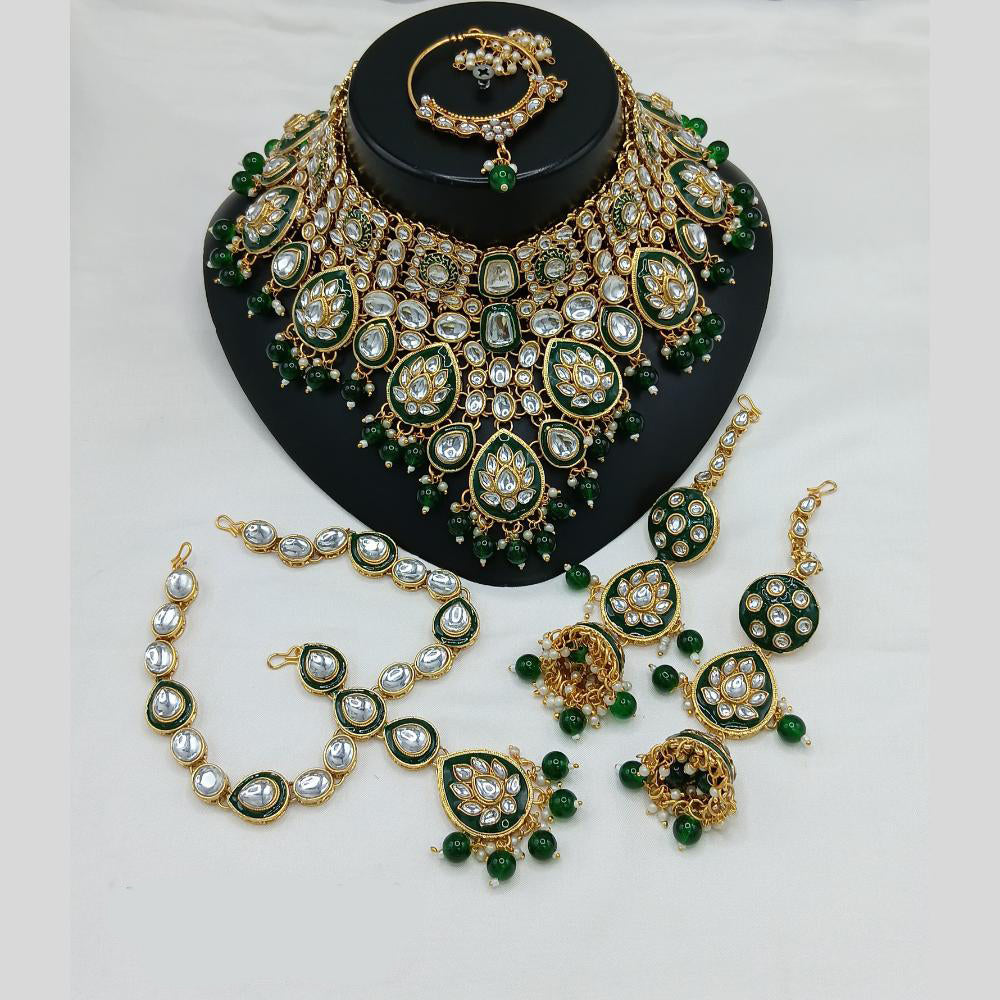 Lucentarts Jewellery Gold Plated Kundan Stone And Meenakari Semi Bridal Necklace Set