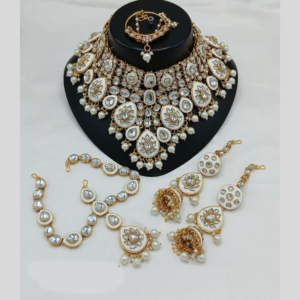 Lucentarts Jewellery Gold Plated Kundan Stone And Meenakari Semi Bridal Necklace Set