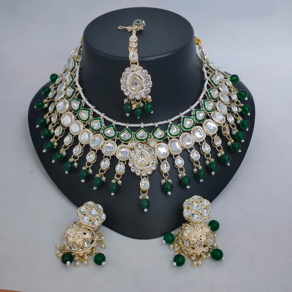 Lucentarts Jewellery Gold Plated Kundan Stone Pearls And Meenakari Choker Necklace Set