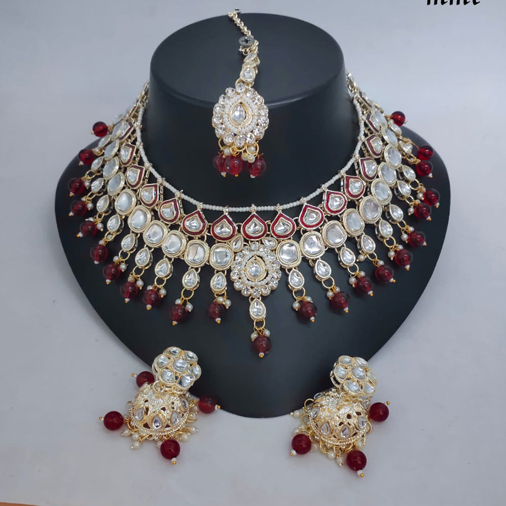 Lucentarts Jewellery Gold Plated Kundan Stone Pearls And Meenakari Choker Necklace Set