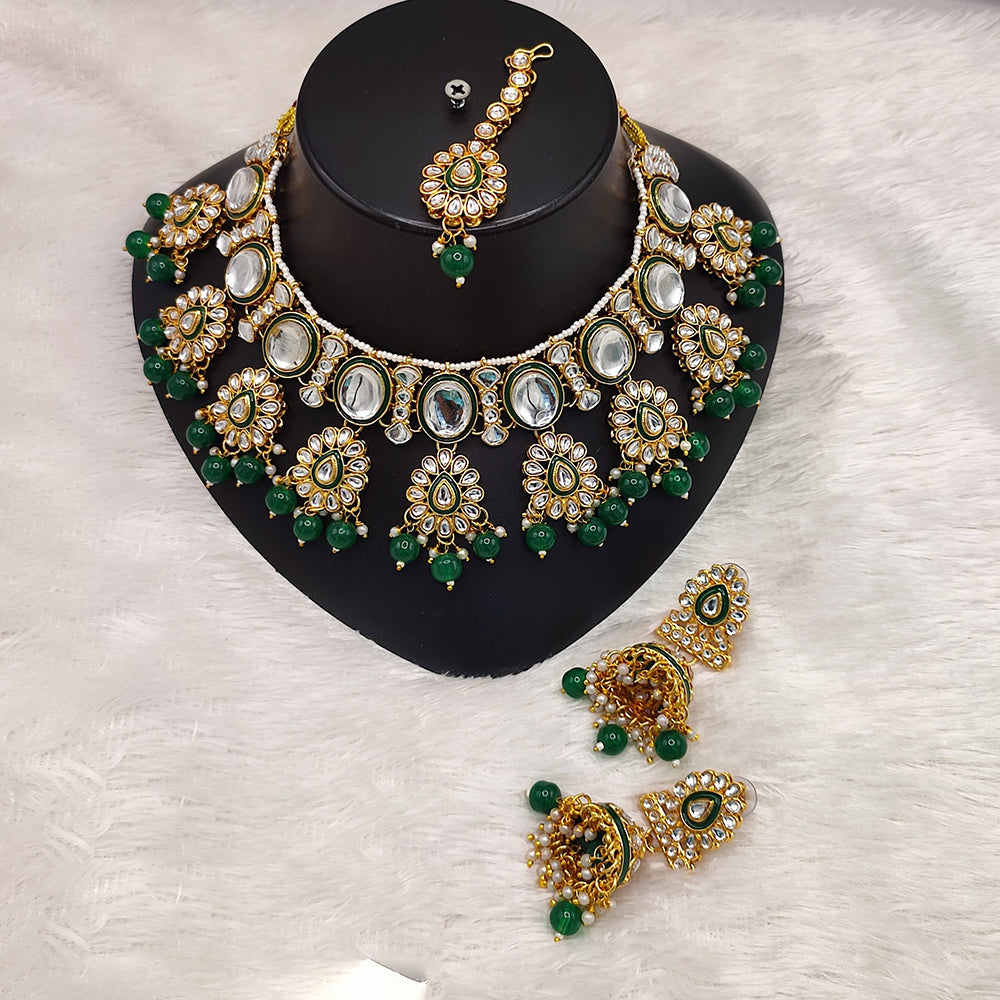 Lucentarts Jewellery Gold Plated Kundan Stone Pearls And Meenakari Choker Necklace Set