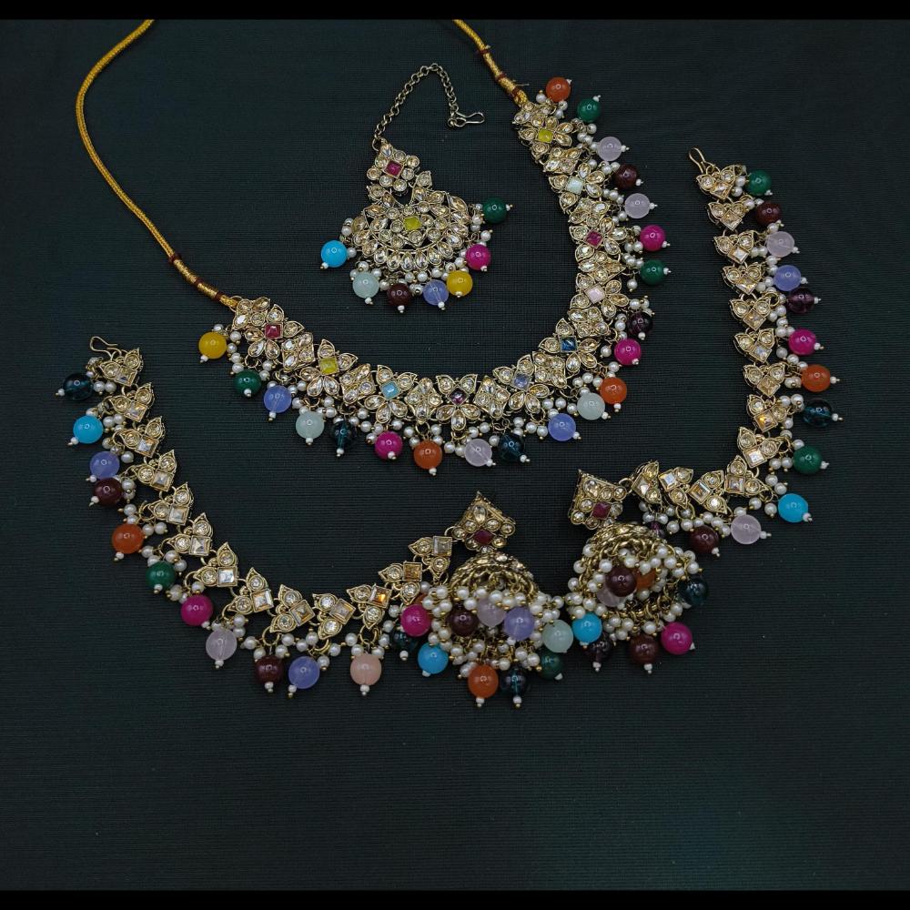Lucentarts Jewellery Gold Plated Crystal Stone And Beads Necklace Set