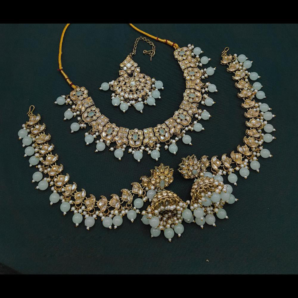 Lucentarts Jewellery Gold Plated Crystal Stone And Beads Necklace Set