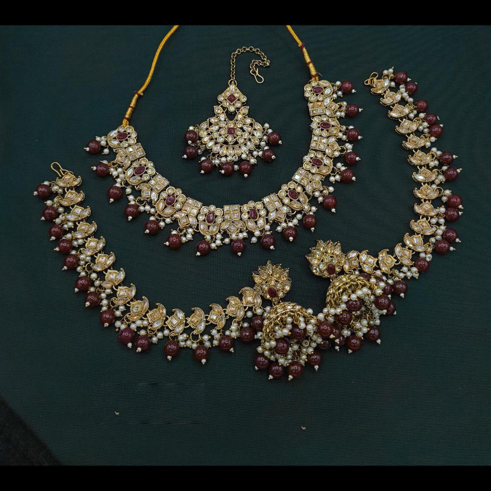 Lucentarts Jewellery Gold Plated Crystal Stone And Beads Necklace Set