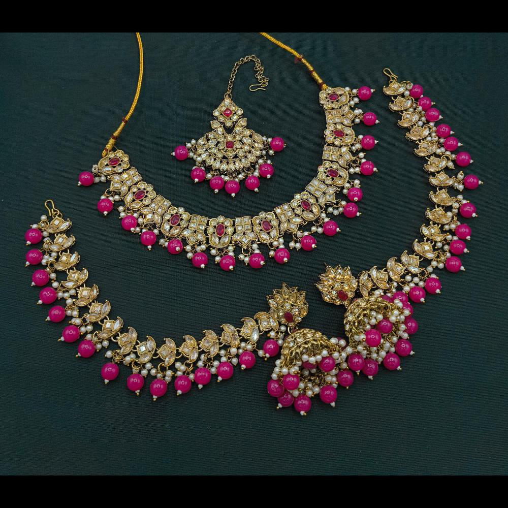 Lucentarts Jewellery Gold Plated Crystal Stone And Beads Necklace Set